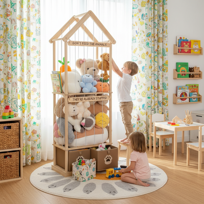 Best Stuffed Animals Storage with Foldable Basket For Playroom Nursery Kidroom Bedroom, Wood Stuffed Animal Zoo Storage Cage, Extra Large Capacity Plush Toy Organiser, Stuffed Animal Holder - 65 Inch