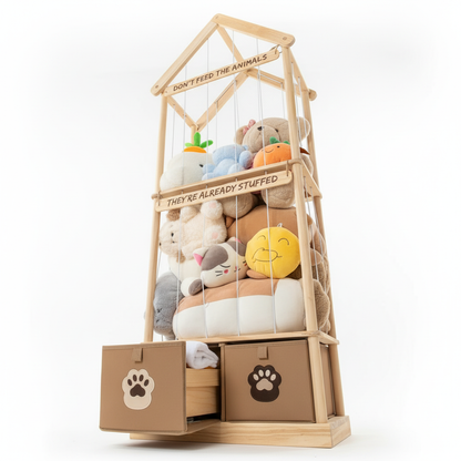 Best Stuffed Animals Storage with Foldable Basket For Playroom Nursery Kidroom Bedroom, Wood Stuffed Animal Zoo Storage Cage, Extra Large Capacity Plush Toy Organiser, Stuffed Animal Holder - 65 Inch